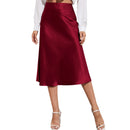 Women's High Waist Satin A Line Skirt Knee Length Side Split