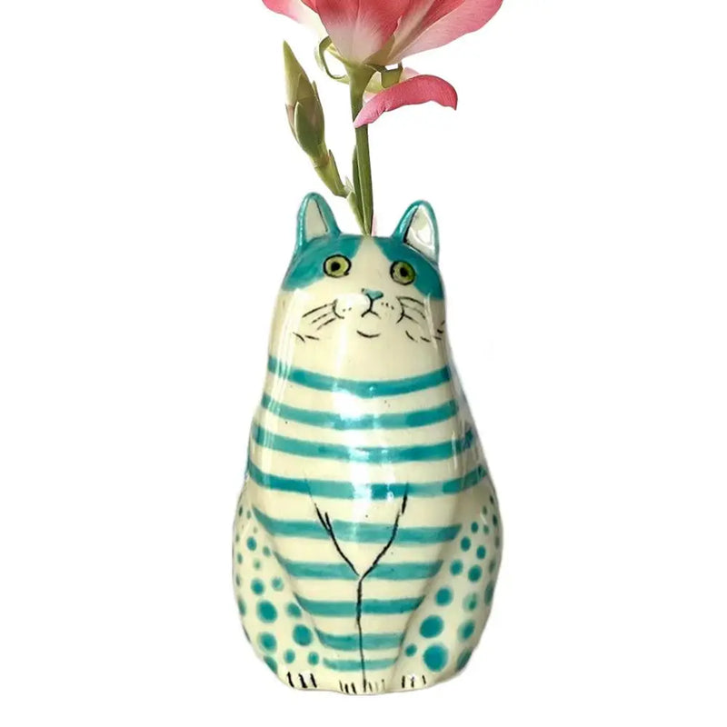 Polka Dot Cat Flower Vase Resin Tiny Animal Home Shelf Decor