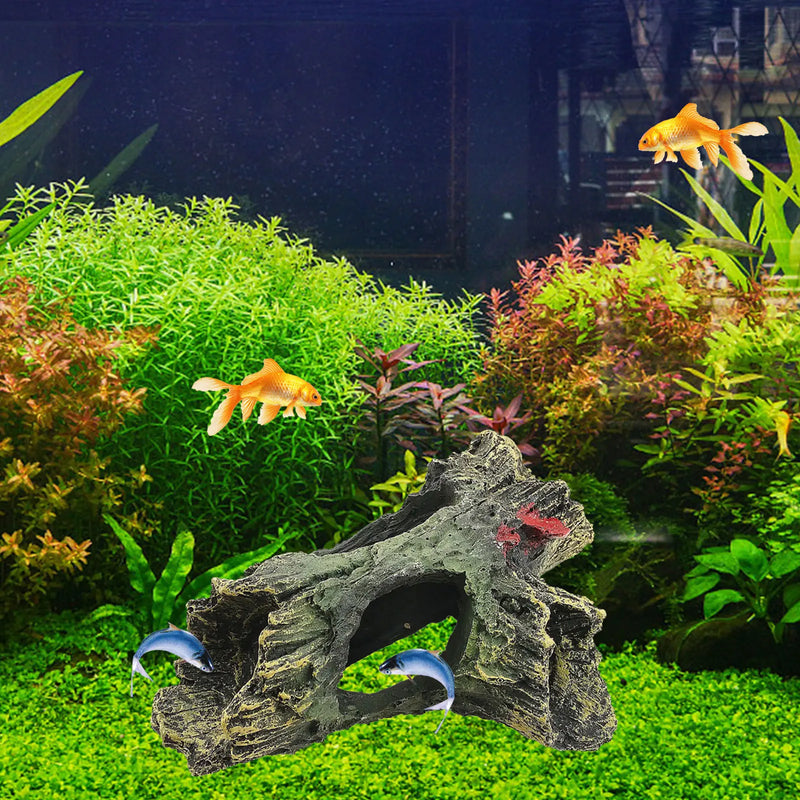 Fish Tank Decor Hollow Log Aquarium Escape Hole Dead Wood Ornament