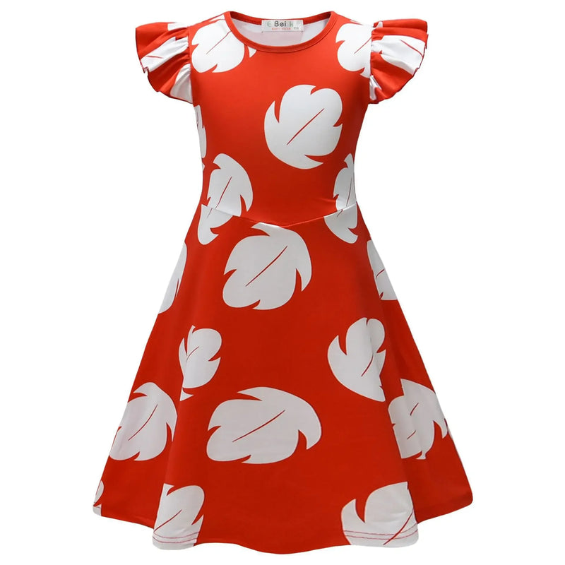 Hawaiian Lilo Leaf Dress Short Sleeve Knee Length Summer Costume