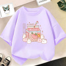 Girls Strawberry Milk Shake T-shirt Cute Pink Cartoon Short Sleeve Tee