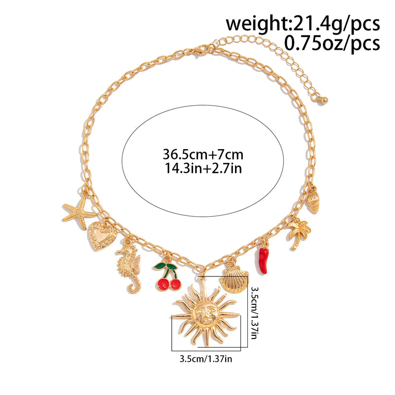 Salircon Gold Starfish Pendant Necklace Summer Beach Jewelry For Women