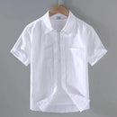 Men's Short-Sleeved Shirt Cotton Linen Casual Stand Collar Plus Size