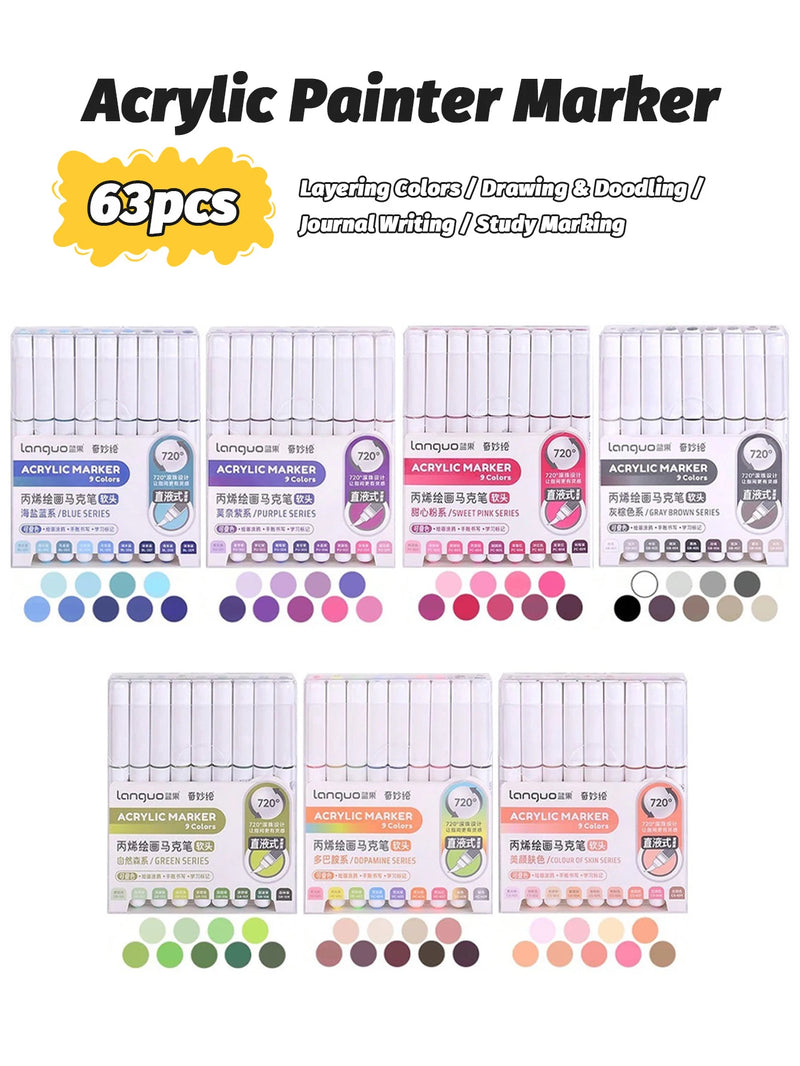 9pcs Acrylic Markers Set For Rock Painting Glass DIY Craft Supplies