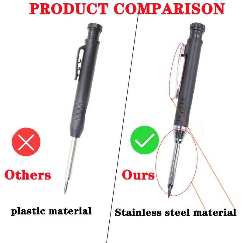 Carpenter Pencil Mechanical Woodworking 3 Colors Refill Sharpener