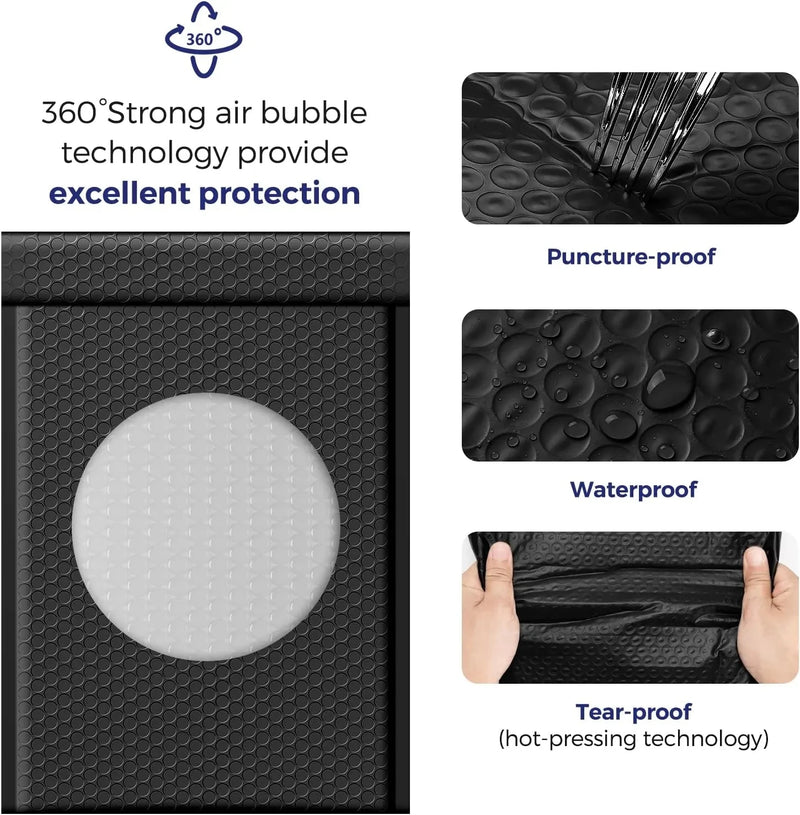 100 Pcs Black Bubble Mailers Self Seal Padded Mailing Envelopes