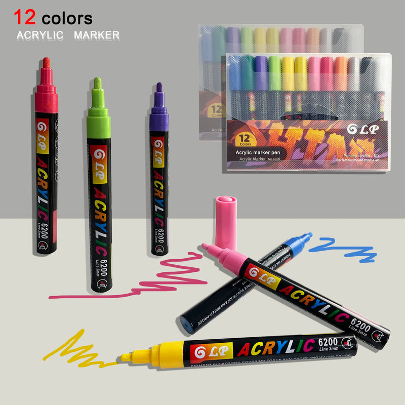 12-60 Colors Acrylic Paint Markers 2-3mm Tip Waterproof Art Pens