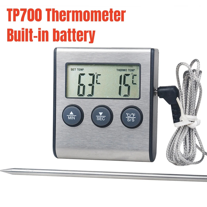 Digital Meat Thermometer With Stainless Steel Probe And Alarm Timer