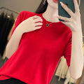 Women Short-Sleeved Knitwear Top O-Neck Lyocell Summer Tee