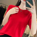 Women Short-Sleeved Knitwear Top O-Neck Lyocell Summer Tee