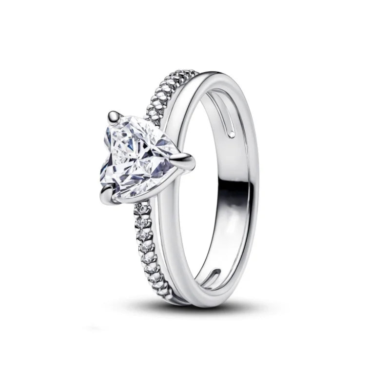 Disney Pink Bow Heart Ring Sparkling Double Heart Design For Women