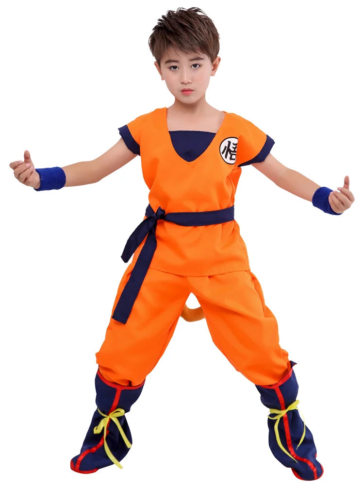 Goku Cosplay Costume Full Set Vest Belt Wristbands For Kids Adults