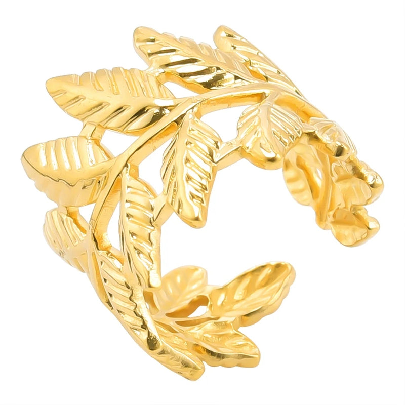 Bohemian Adjustable Stainless Steel Ring White Enamel Gold Color