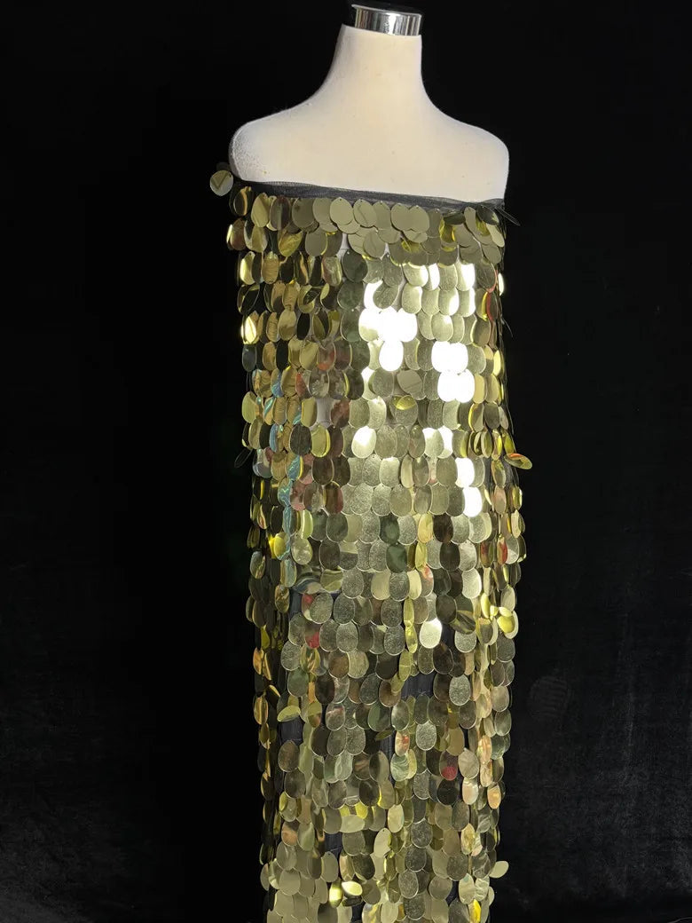 1yard 4cm Golden Sequin Fabric Oval Shape For Ceremonial Dress