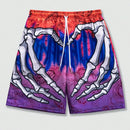Men Swim Trunks Elastic Waist Summer Beach Shorts Hand Print