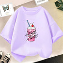 Girls Strawberry Milk Shake T-shirt Cute Pink Cartoon Short Sleeve Tee