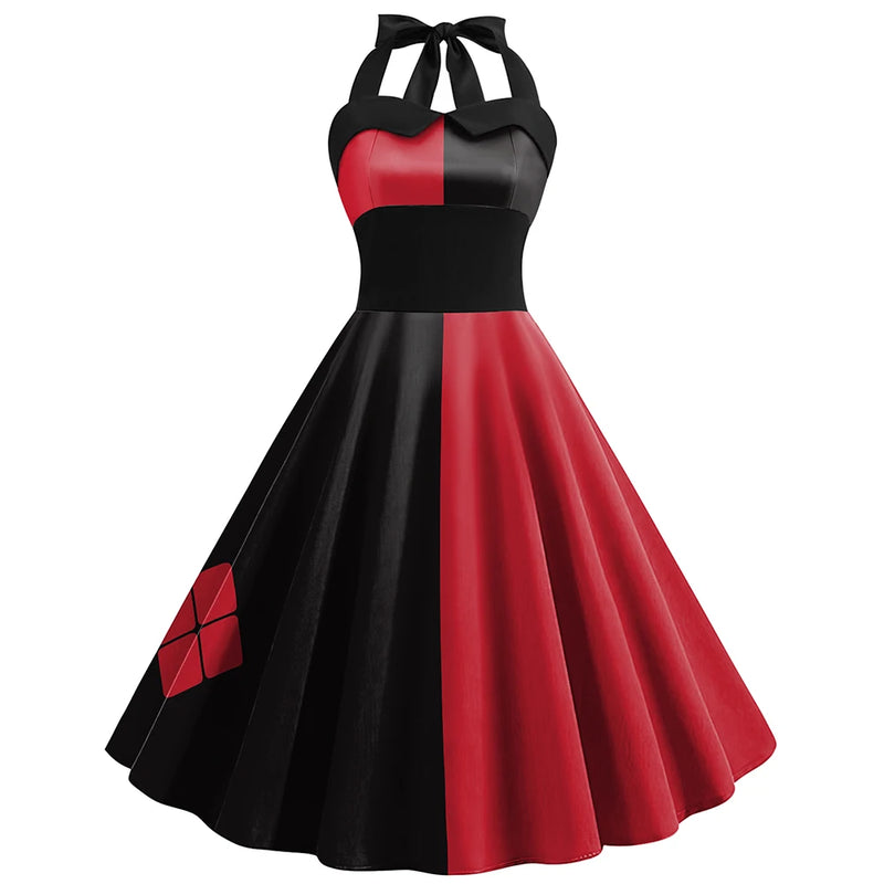 Harley Quinn Costume Dress Sleeveless Clown Style Party Dress