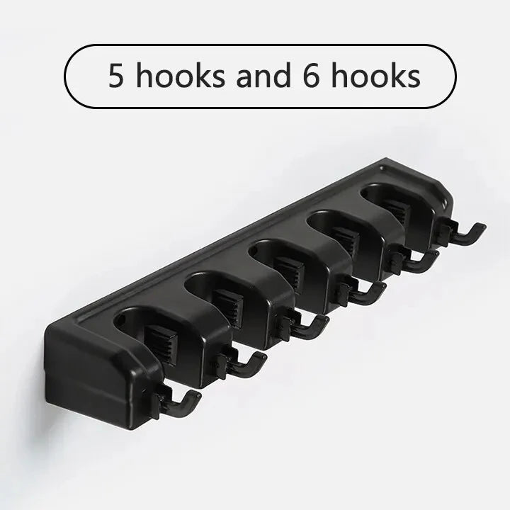 Wall Mounted Mop Holder 5 Position Broom Hanger Kitchen Storage Organizer