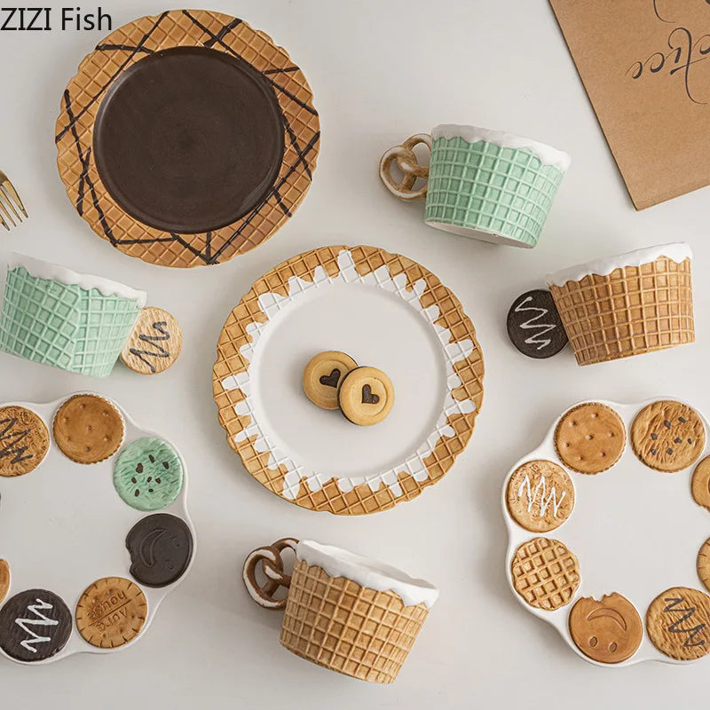 Creative Ceramic Mug Cookie Design Tea Coffee Cup Set