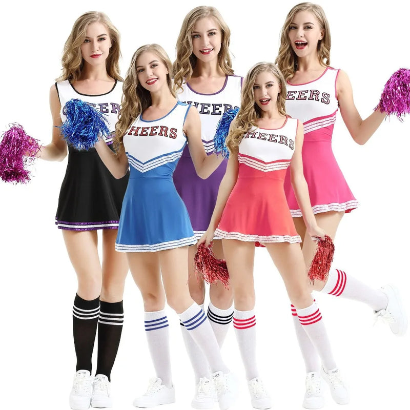 Cheerleading Dance Costume For Women Sleeveless Crop Top Pleated Skirt
