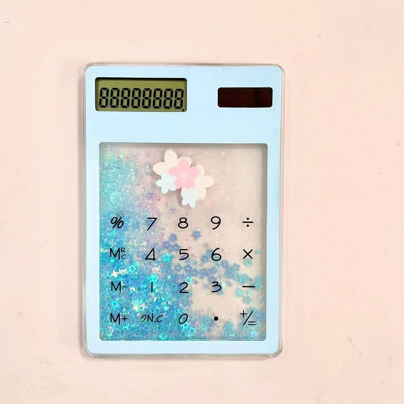 Mini Solar Calculator Transparent Quicksand 8 Digit Display For Students