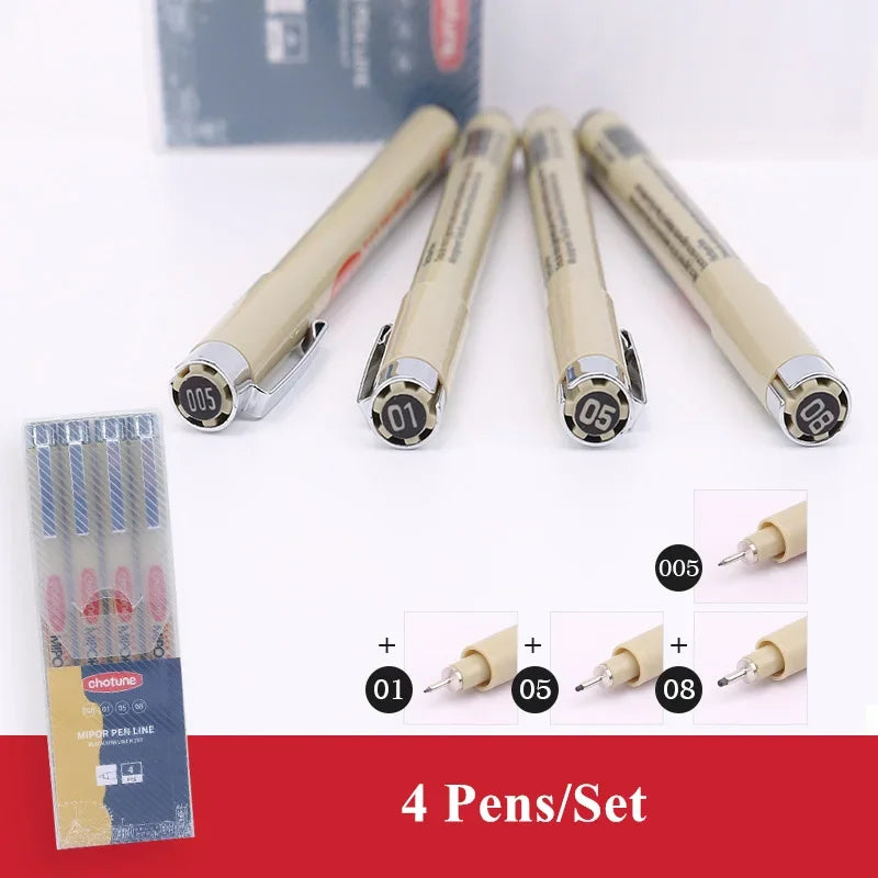 Black Fineliner Marker Pens Waterproof Sketching Manga Art Supplies