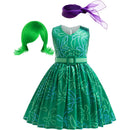 Girls Halloween Costume Set Sleeveless Floral Skirt Belt Scarf Wig
