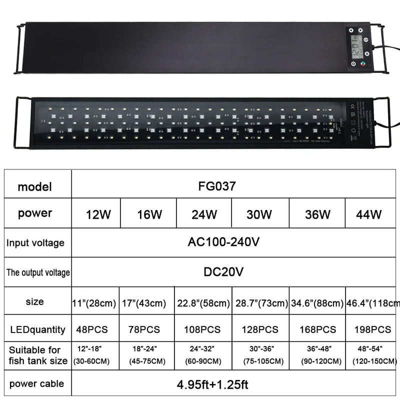 Aquarium LED Light Full Spectrum Waterproof For Fish Tank 30-60cm