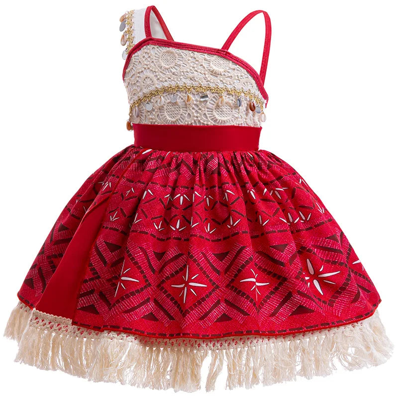 Girls Halloween Costume Dress Tassel Princess Dress With Necklace 3-10 Years