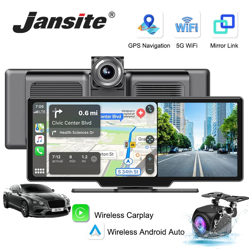 10.26 Inch 4K Dash Cam Car Mirror With Wireless Carplay GPS Monitor