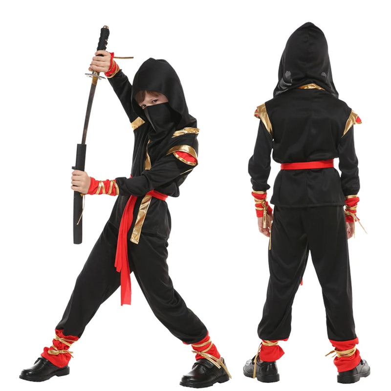 Kids Ninja Costume Set For Boys Girls Black Red Assassin Outfit