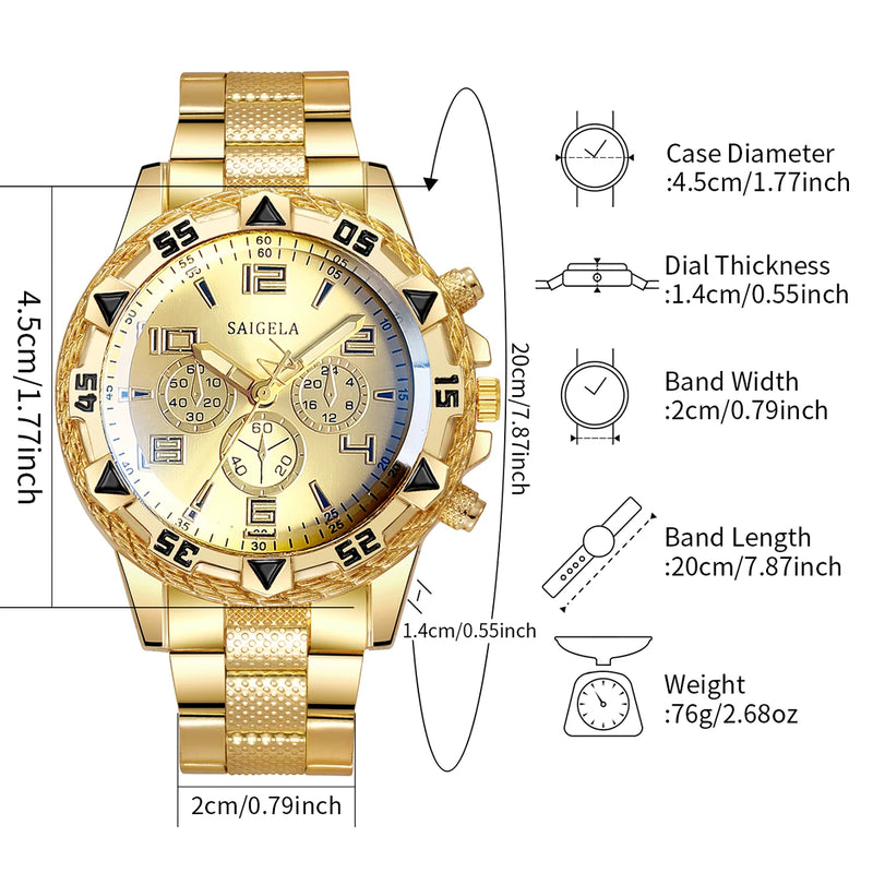 4pcs Men's Quartz Watch Set Steel Band Arabic Dial Stylish