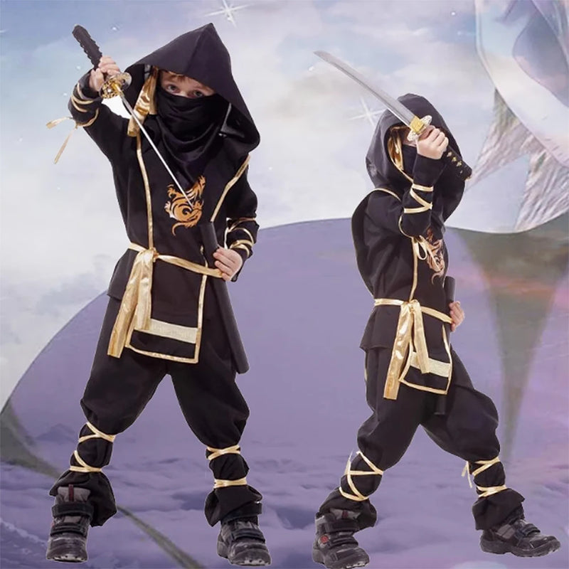 Kids Ninja Costume Set For Boys Girls Black Red Assassin Outfit