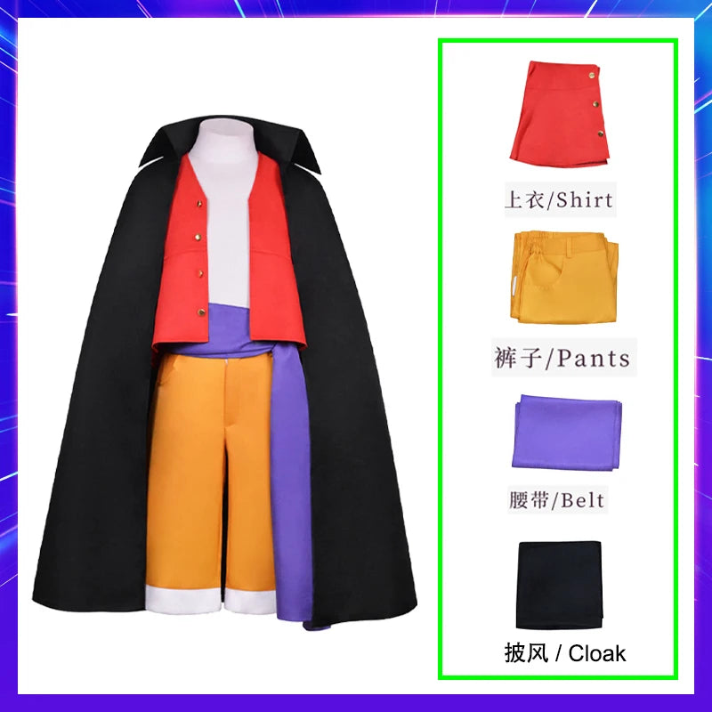 Luffy Cosplay Costume Monkey D Red Top Pants Hat For Adults Kids