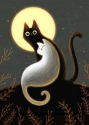 Black Cat Canvas Wall Art Moon Star Forest Cartoon Illustration
