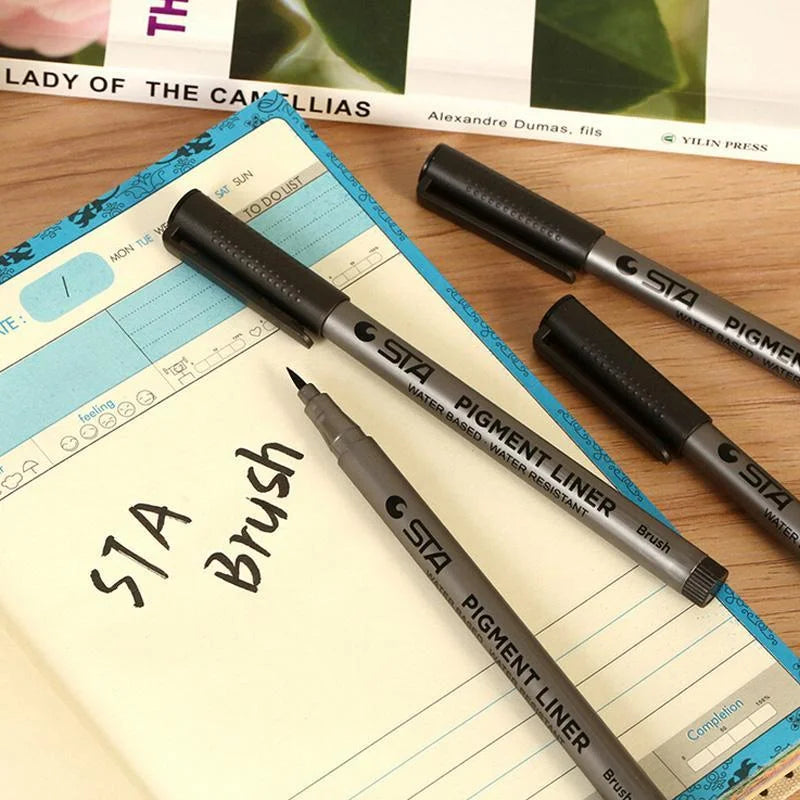 9pcs Black Liner Pen Set Brush Sketch Drawing Markers