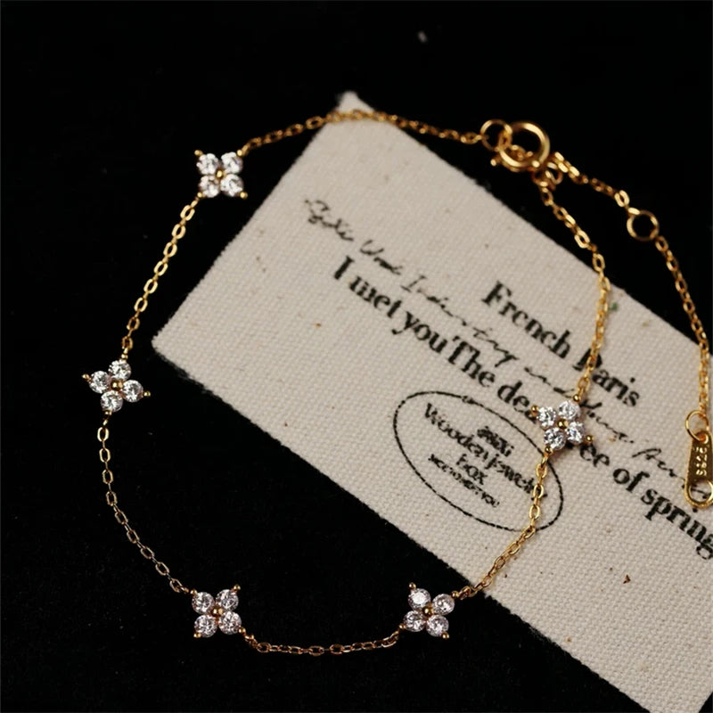 Crystal Flower Stainless Steel Bracelet Elegant Korean Style Jewelry