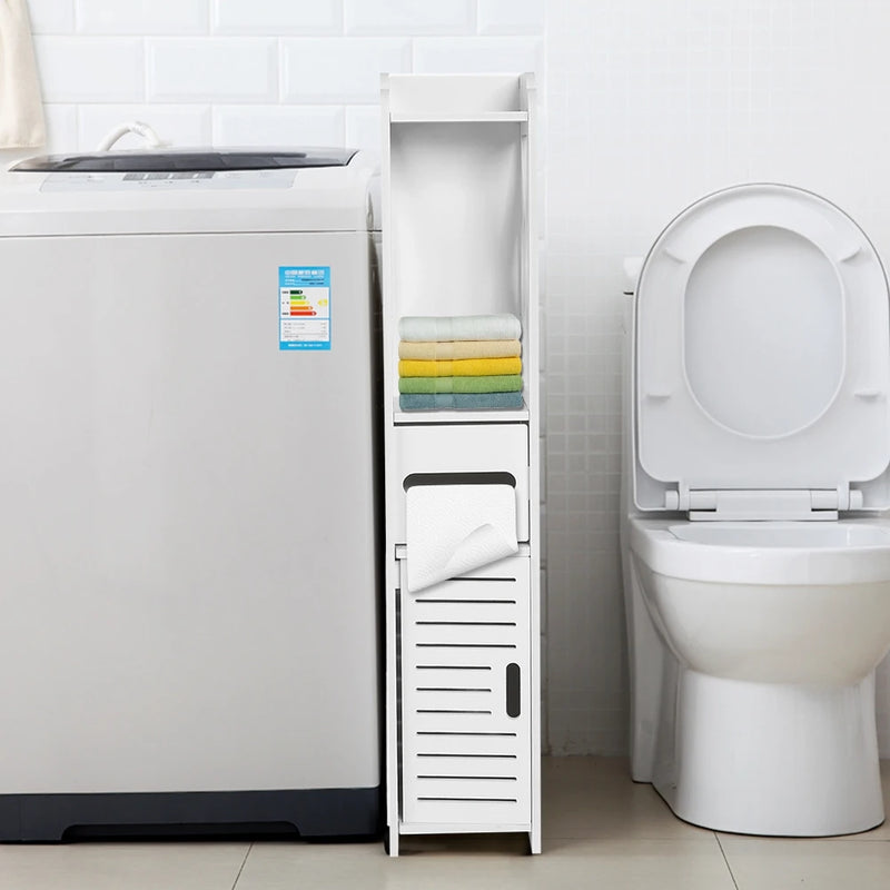 Bathroom Storage Cabinet White Wood Toilet Furniture Cupboard Shelf
