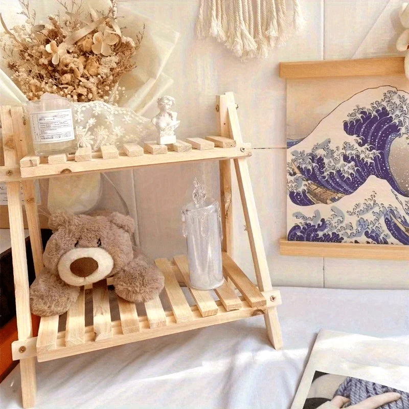 Wooden Desktop Organizer Shelf Trapezoidal Desk Storage Rack For Office