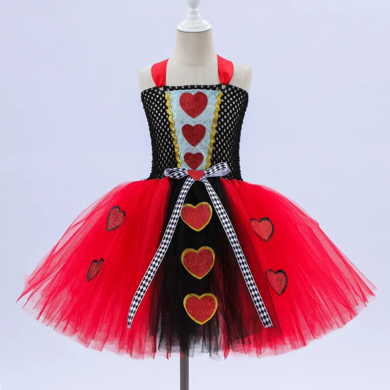 Girls Queen Of Hearts Costume Classic Red Tutu Dress With Crown