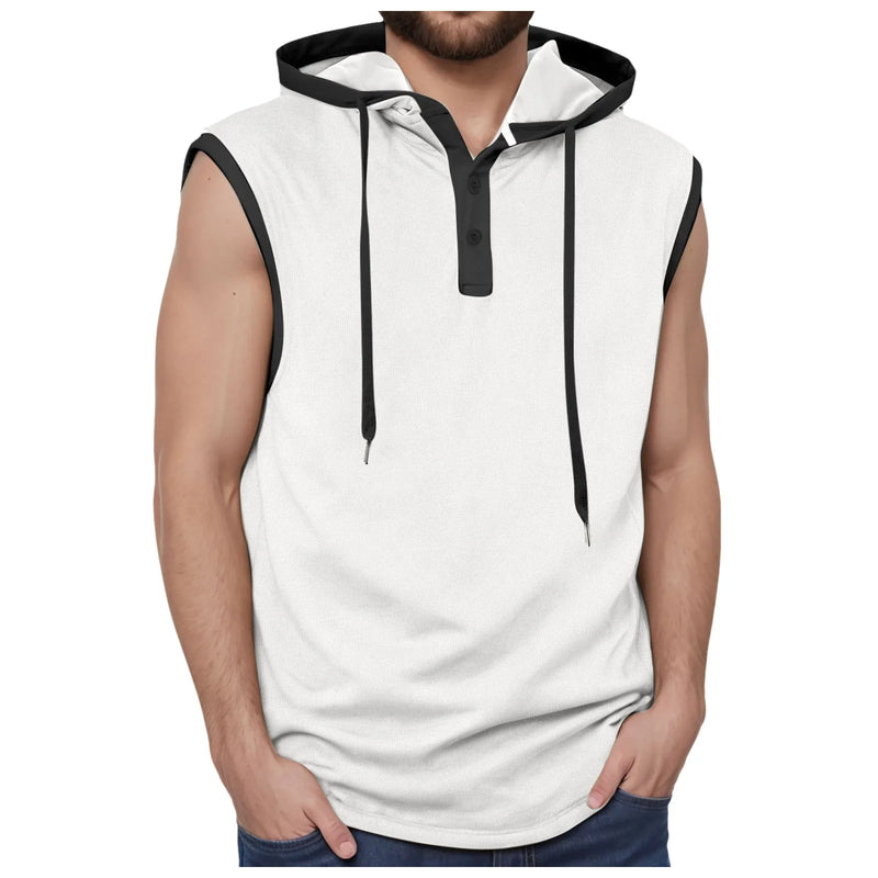 Mens Sleeveless Hoodie Slim Fit Cotton Fitness Sports Tank Top