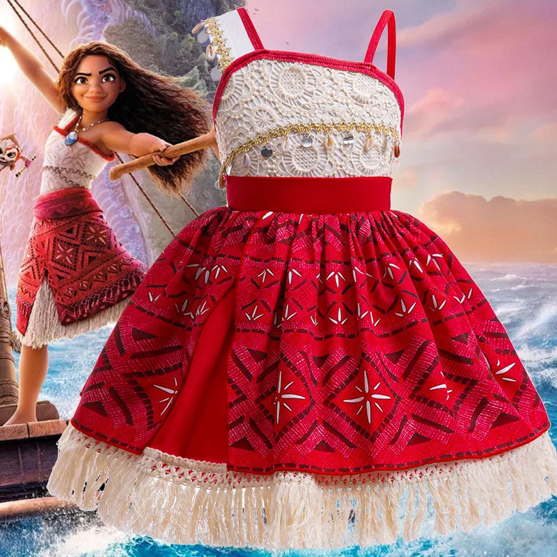 Girls Halloween Costume Dress Tassel Princess Dress With Necklace 3-10 Years