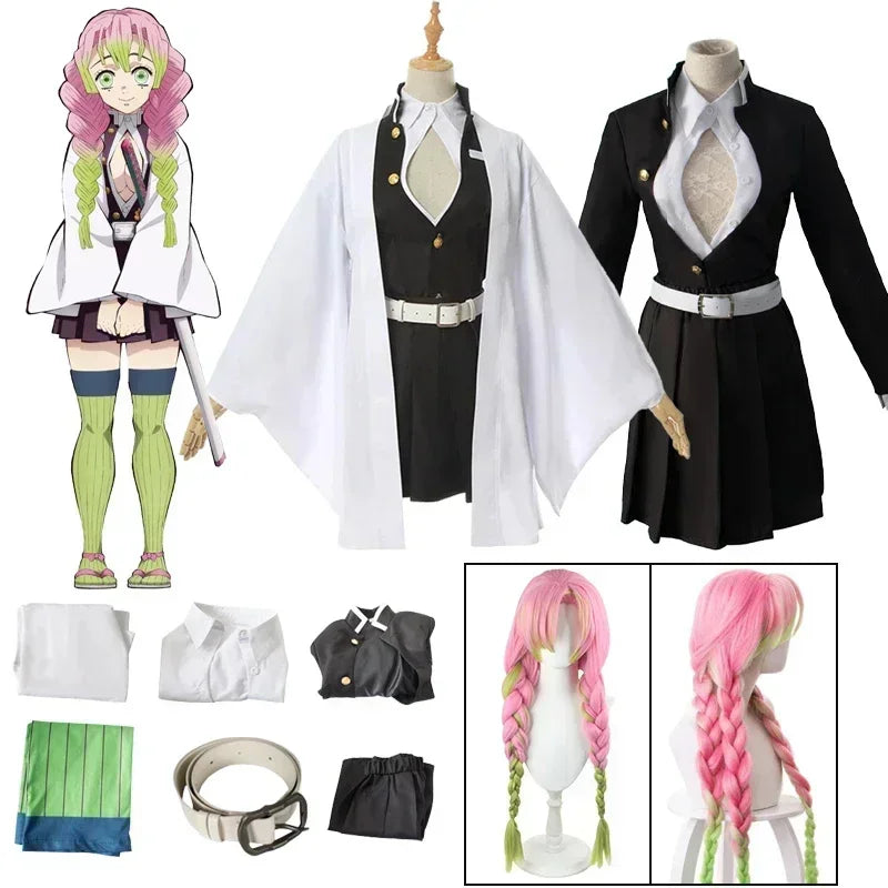 Kanroji Mitsuri Cosplay Costume Kimono Dress Wig For Adults Children