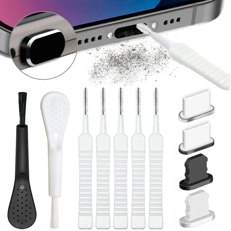 Charging Port Dust Plug With Cleaning Brush For IPhone Samsung Xiaomi