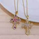 Zircon Cross Necklace Stainless Steel Pendant Shiny Hip Hop Jewelry