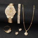 Women's Fashion Diamond Quartz Watch Jewelry Set Gold Steel Band