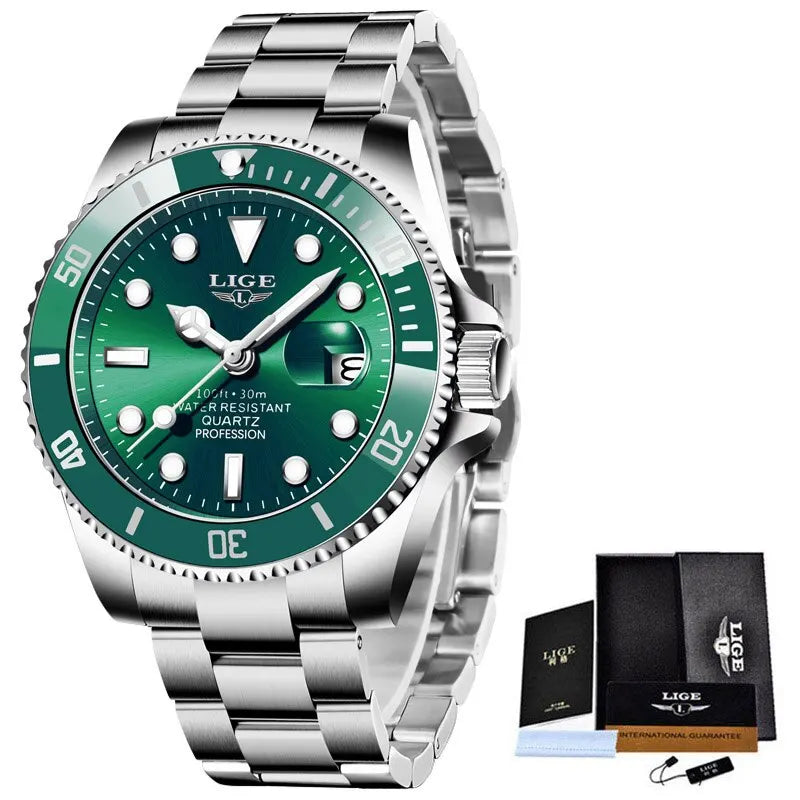 LIGE Men's Quartz Wristwatch Waterproof Sport Diver Date Clock