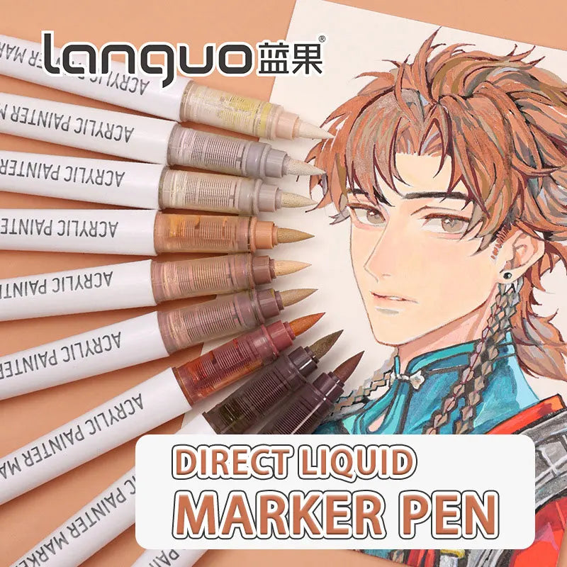 Languo 9pcs Acrylic Marker Pen Set Soft Brush Paint Pens For Art