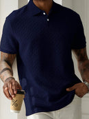 Mens Textured Polo Shirts Casual Buttoned Short Sleeve Spring Summer