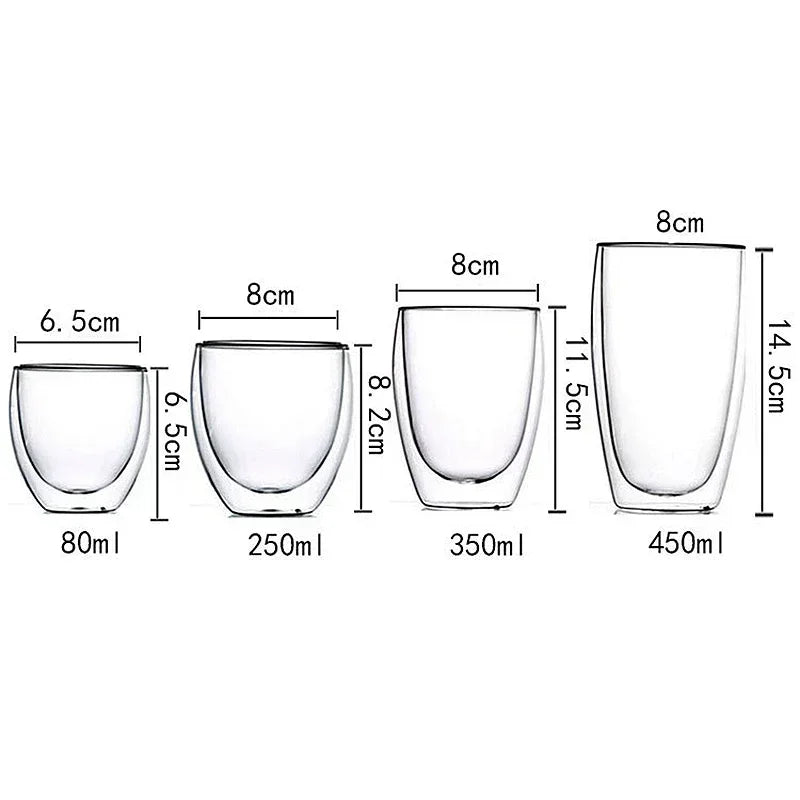 Double Wall Borosilicate Glass Mug Set Heat Resistant Tea Coffee Cups